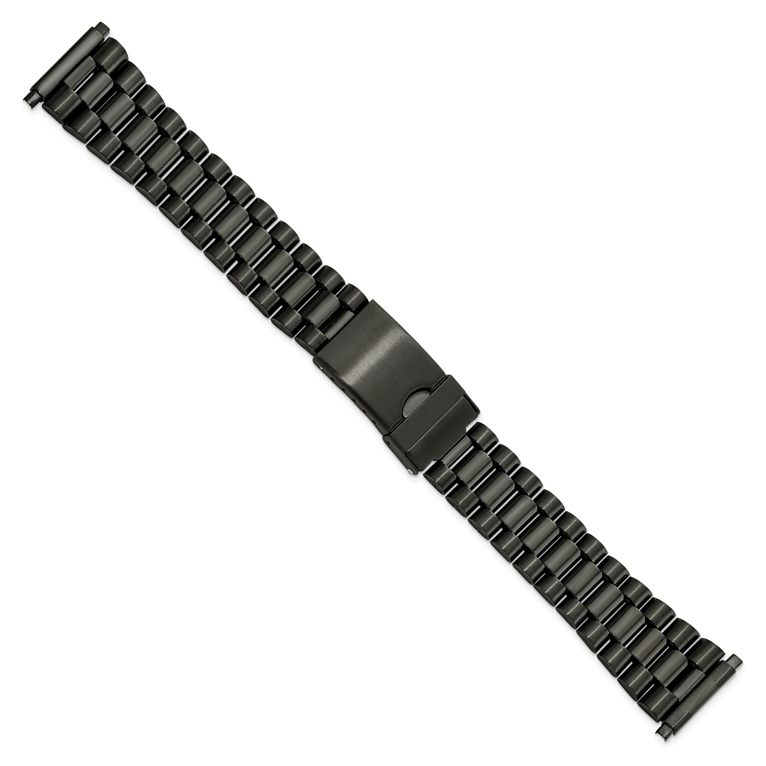 Long 22-26mm President-Style Satin and Polished Black IP-plated Stainless Steel with Deployment Buckle 7 inch Watch Band