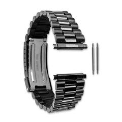 Long 18-22mm President-Style Satin and Polished Black  IP-plated Stainless Steel with Deployment Buckle 7 inch Watch Band
