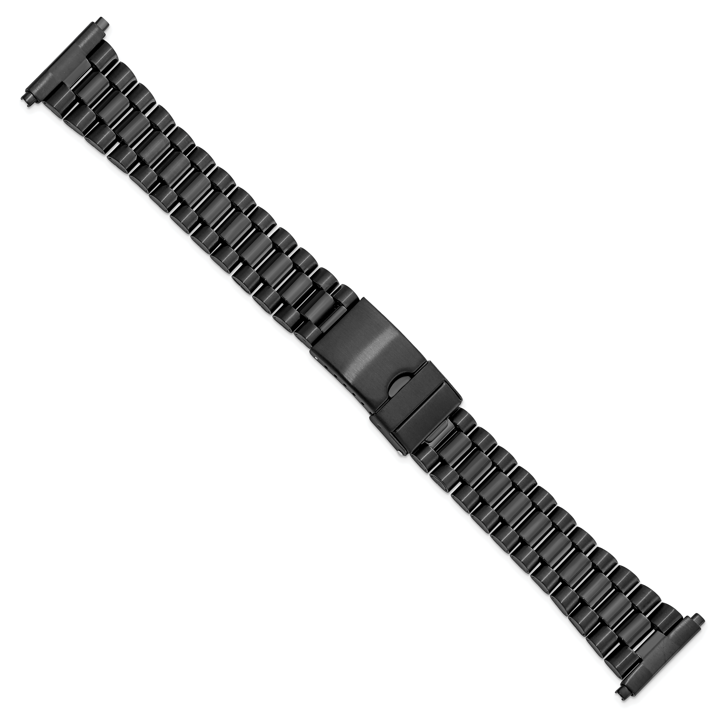 Long 22-26mm President-Style Satin and Polished Black IP-plated Stainless Steel with Deployment Buckle 7 inch Watch Band