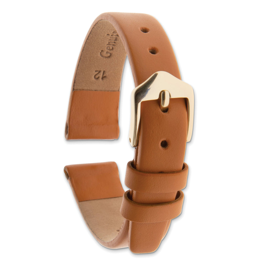 10mm Light Brown Classic Calfskin Leather with Gold-tone Aluminum Buckle 6.5 inch Watch Band - Sophia Jewelers
