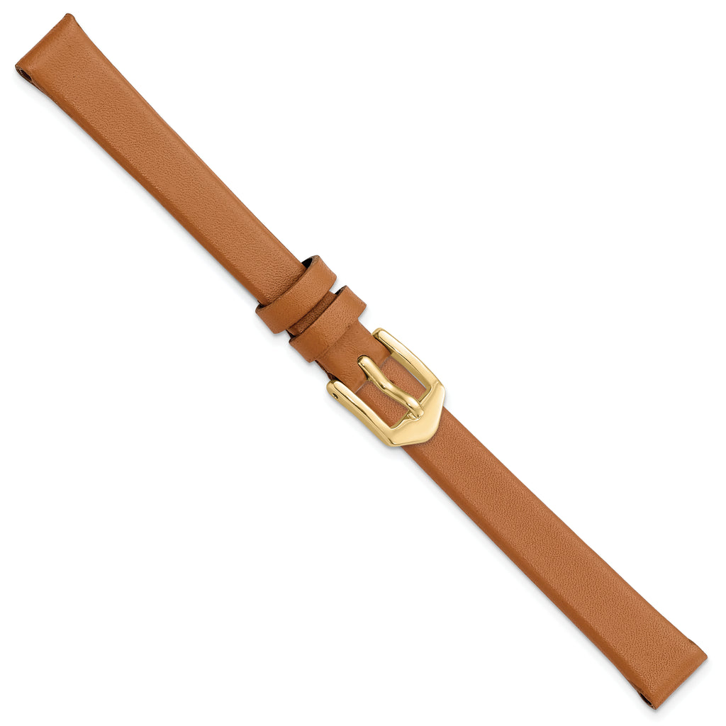 10mm Light Brown Classic Calfskin Leather with Gold-tone Aluminum Buckle 6.5 inch Watch Band - Sophia Jewelers