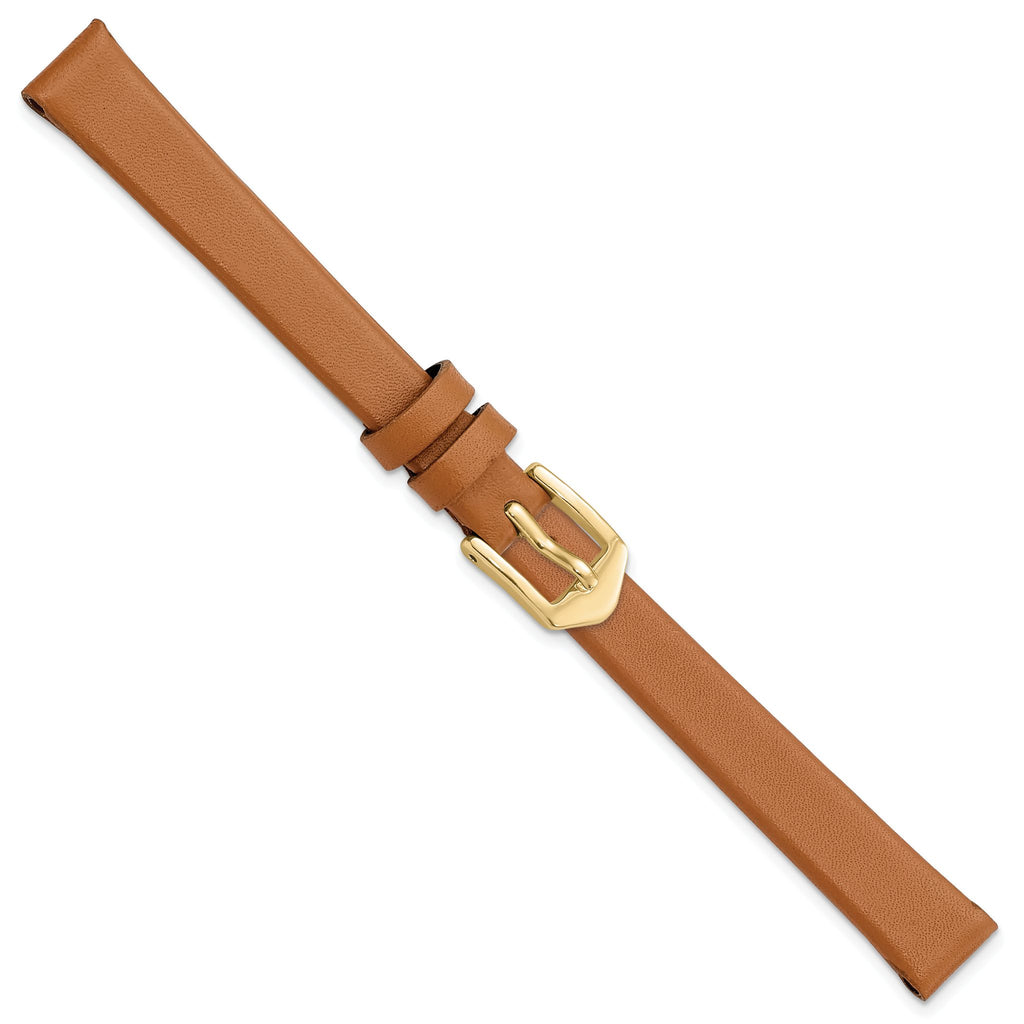 Light Brown Calfskin Leather Watch Band in Gold-Tone Buckle - Sophia Jewelers