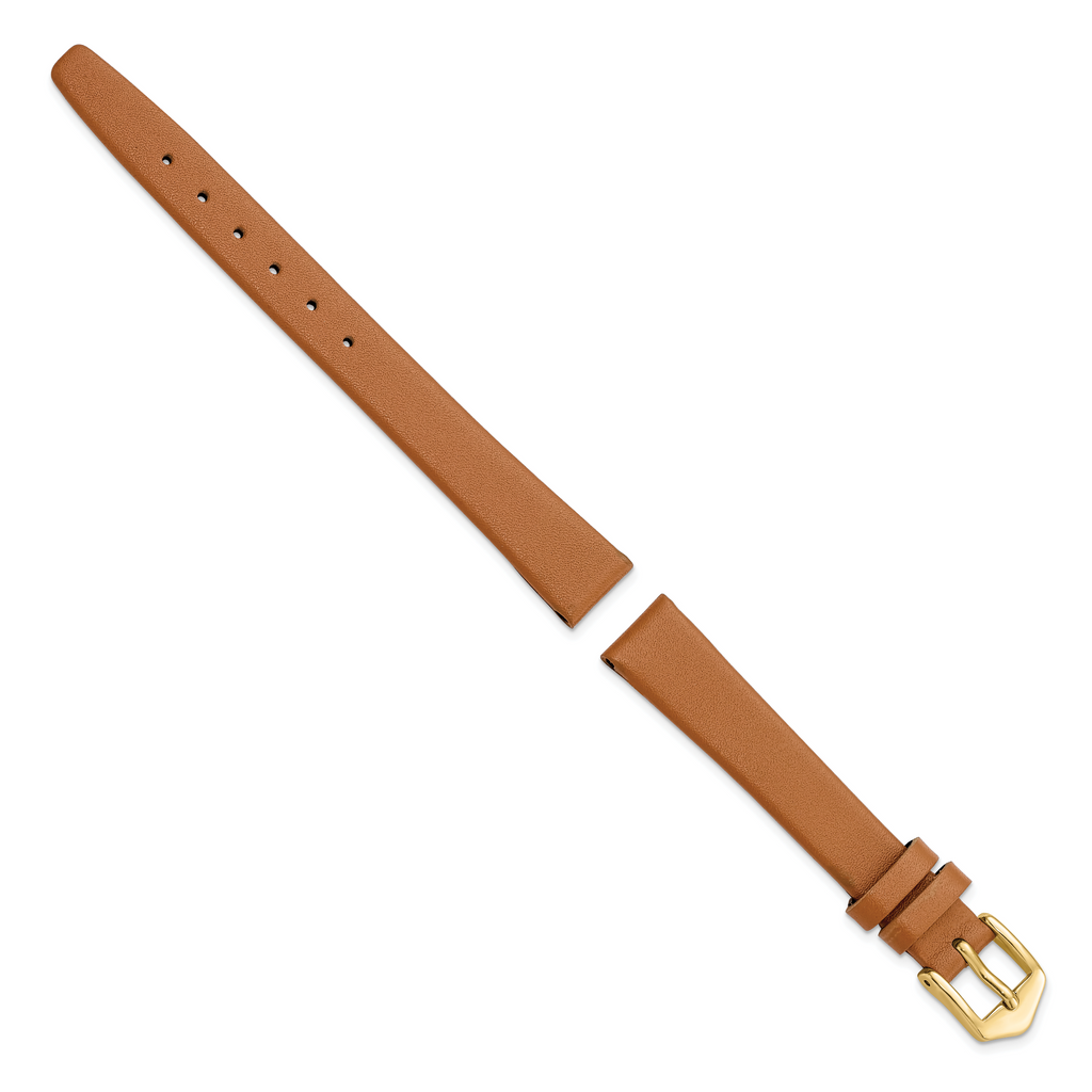 Brown Calfskin Leather Watch Band with Gold-Tone Buckle 12mm