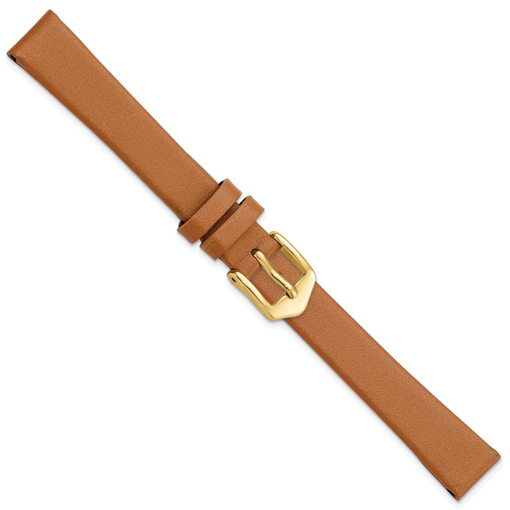 Brown Calfskin Leather Watch Band with Gold-Tone Buckle 12mm