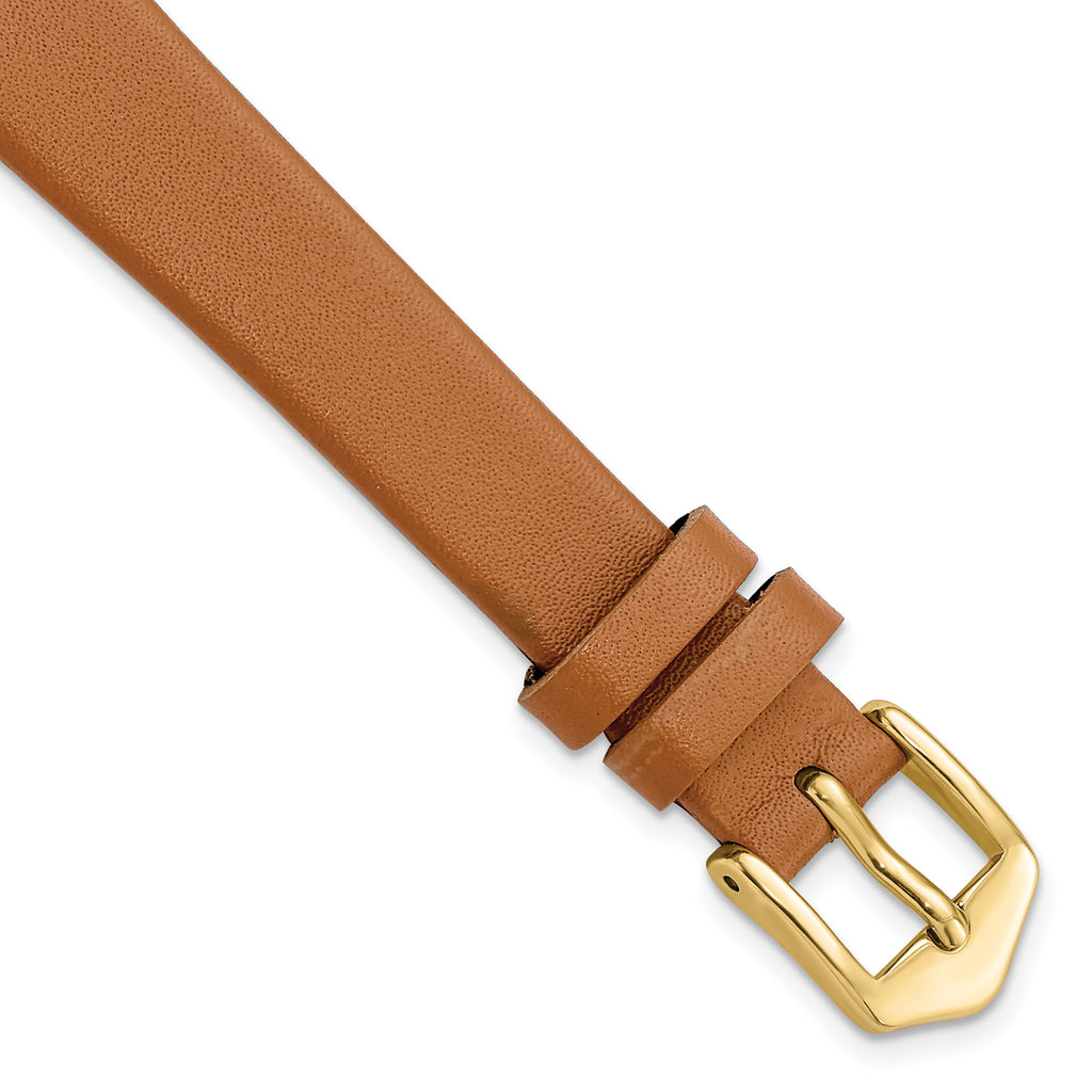 Brown Calfskin Leather Watch Band with Gold-Tone Buckle 12mm