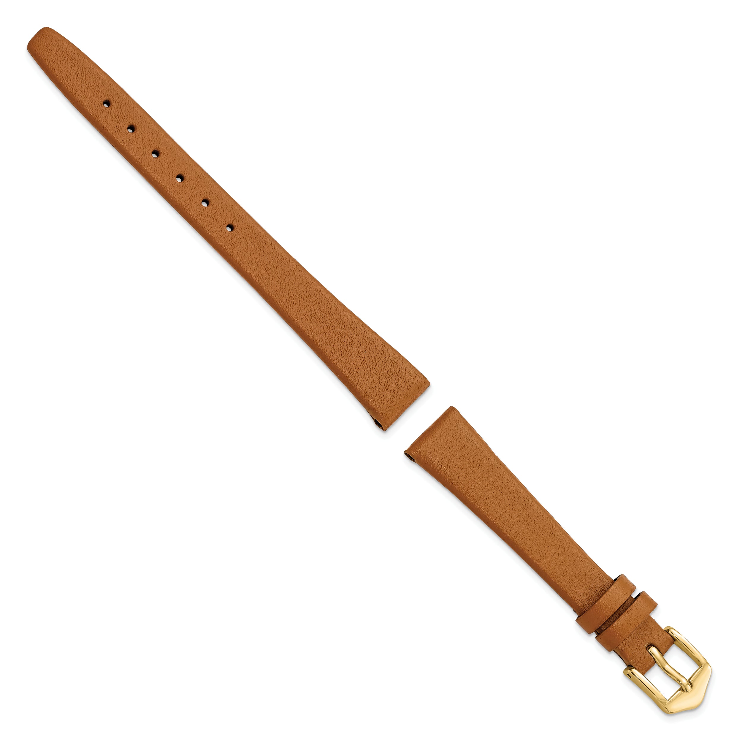 13mm Light Brown Classic Calfskin Leather with Gold-tone Aluminum Buckle 6.5 inch Watch Band