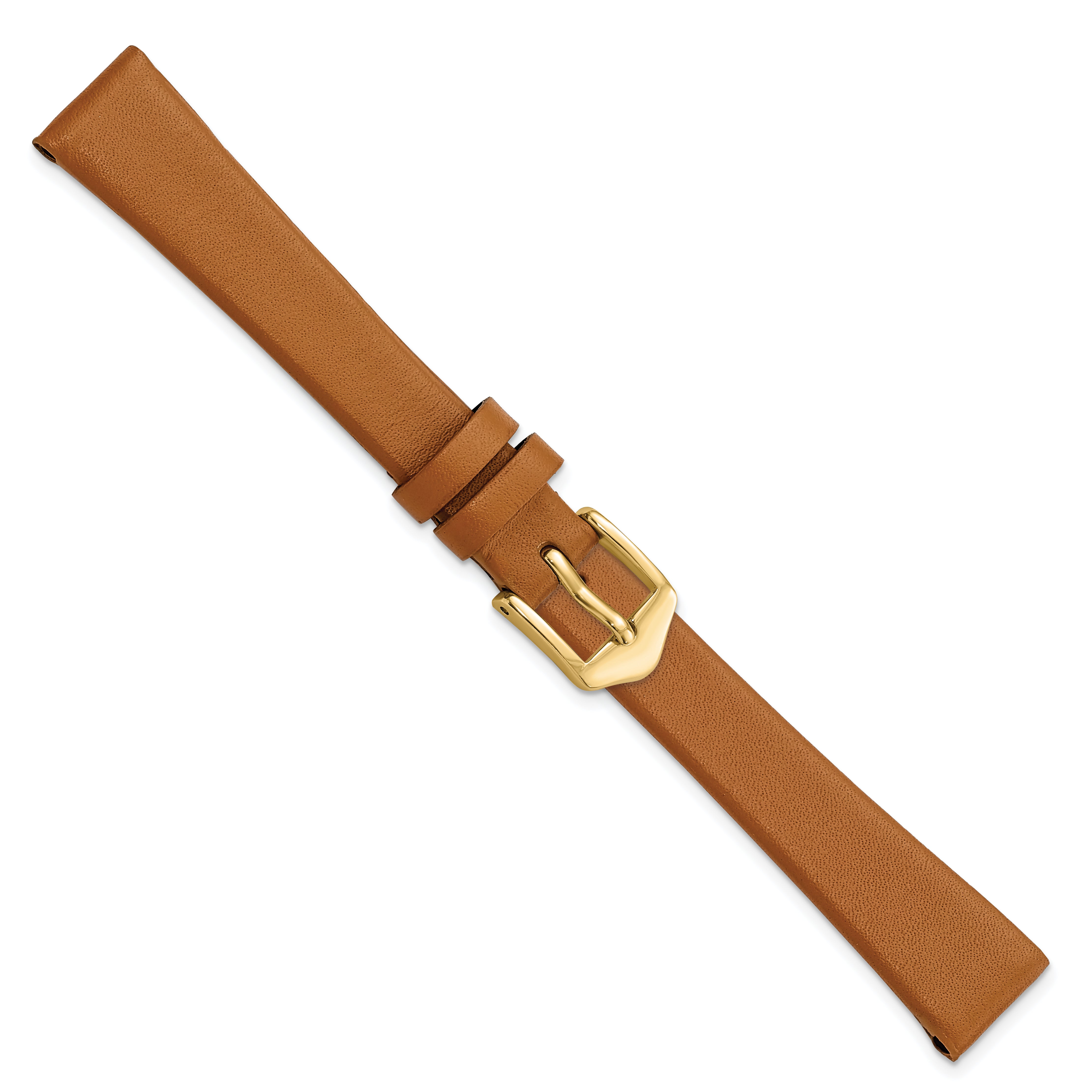 13mm Light Brown Classic Calfskin Leather with Gold-tone Aluminum Buckle 6.5 inch Watch Band