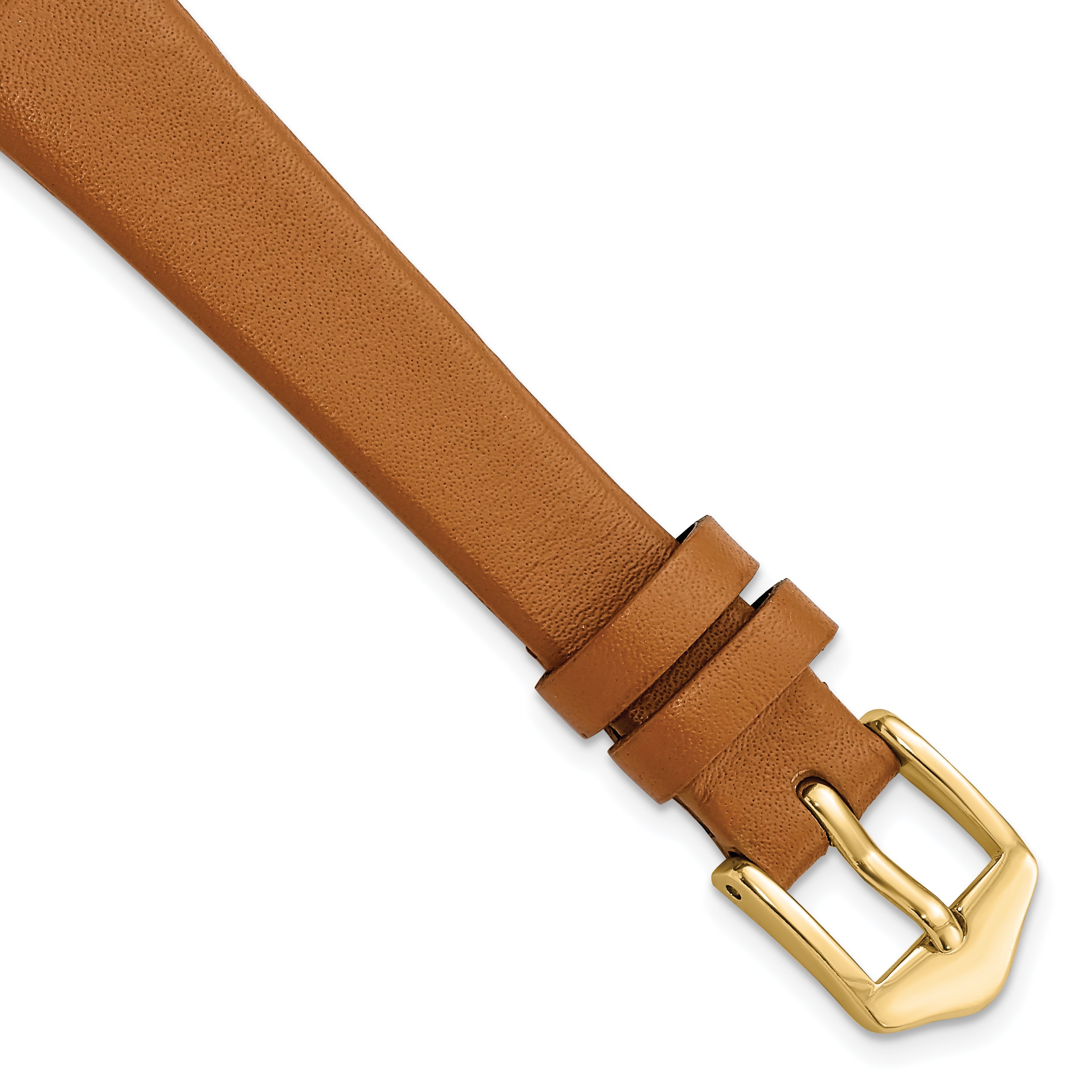 13mm Light Brown Classic Calfskin Leather with Gold-tone Aluminum Buckle 6.5 inch Watch Band