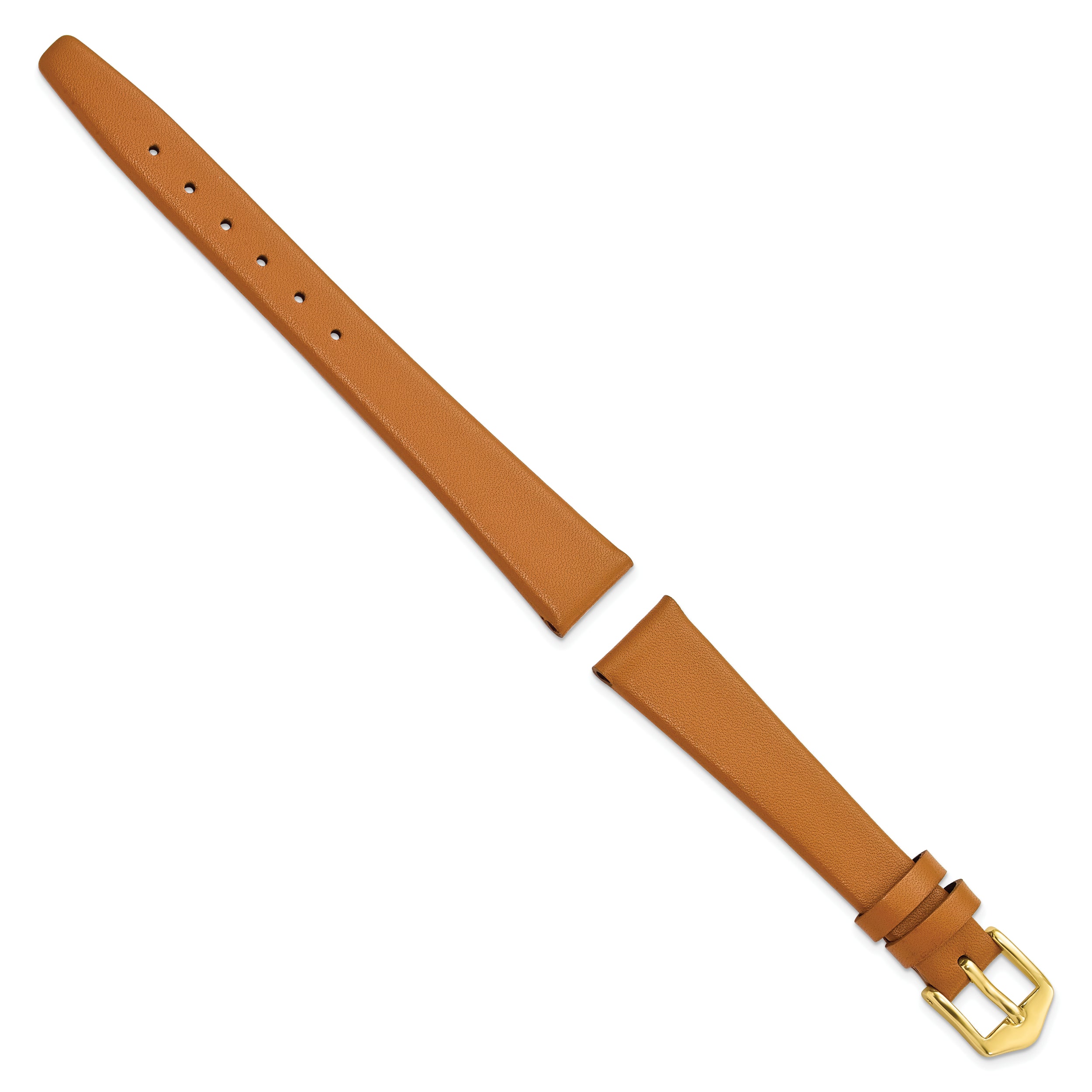 14mm Light Brown Classic Calfskin Leather with Gold-tone Aluminum Buckle 6.5 inch Watch Band