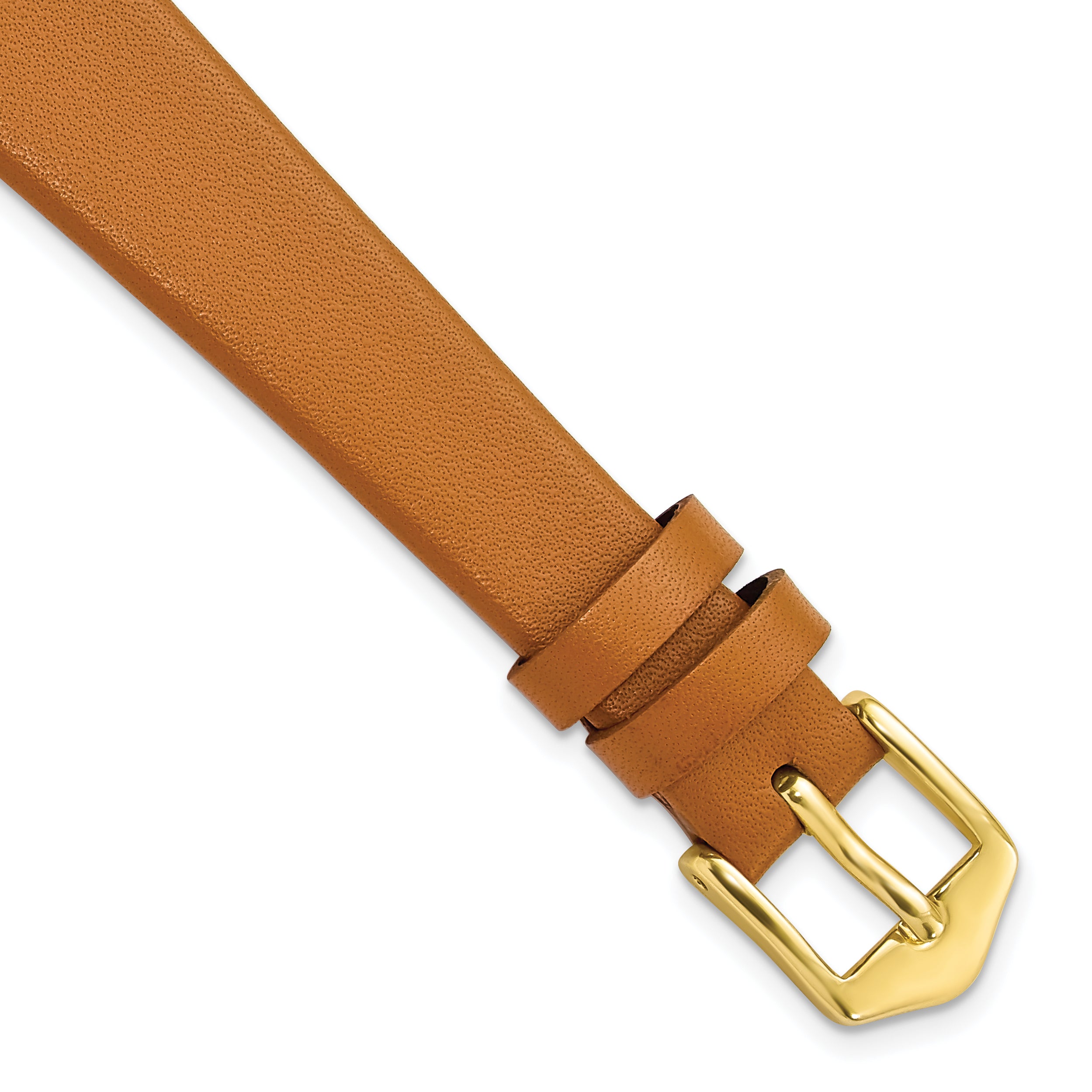 14mm Light Brown Classic Calfskin Leather with Gold-tone Aluminum Buckle 6.5 inch Watch Band