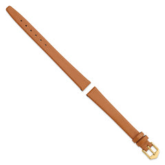 12mm Long Light Brown Classic Calfskin Leather with Gold-tone Aluminum Buckle 7.8 inch Watch Band
