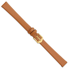 12mm Long Light Brown Classic Calfskin Leather with Gold-tone Aluminum Buckle 7.8 inch Watch Band