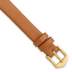 12mm Long Light Brown Classic Calfskin Leather with Gold-tone Aluminum Buckle 7.8 inch Watch Band