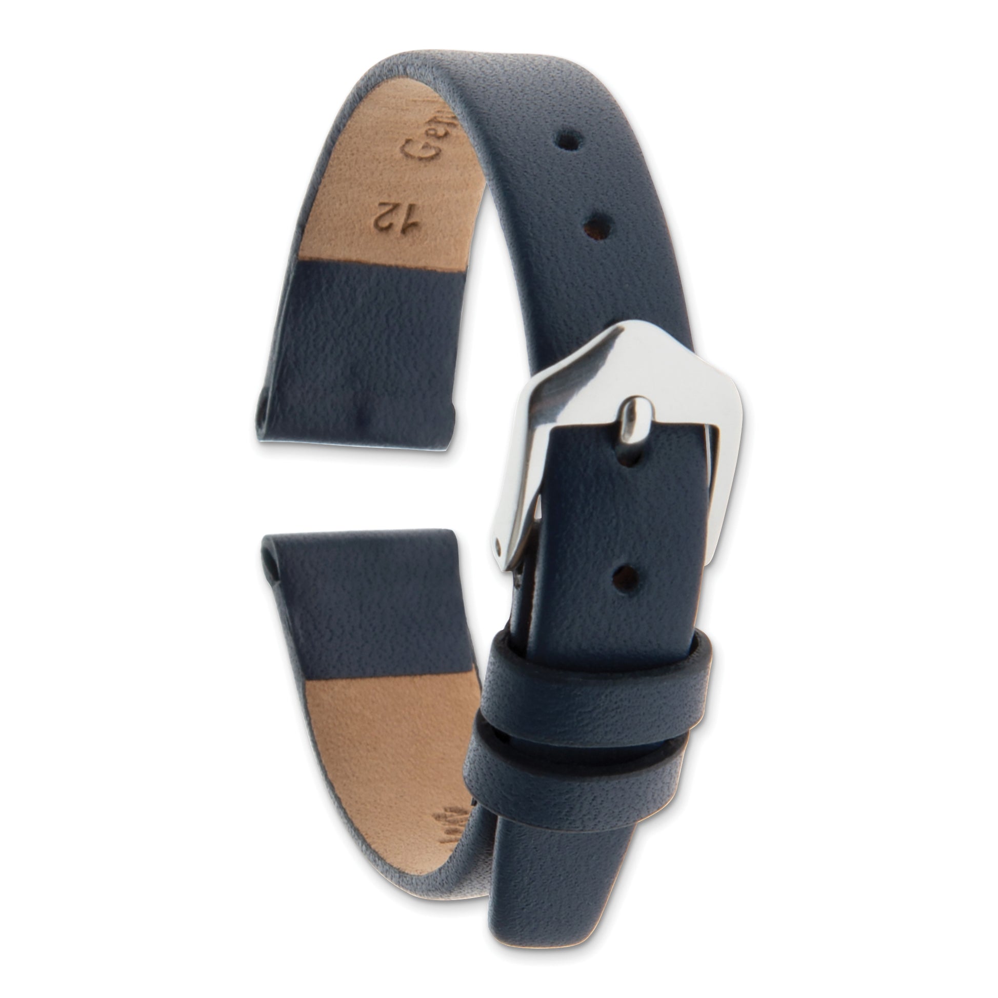 20mm Navy Blue Classic Calfskin Leather with Silver-tone Aluminum Buckle 6.6 inch Watch Band