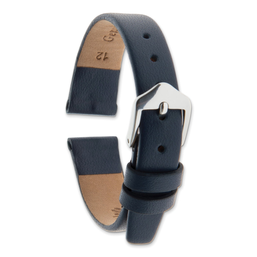 10mm Navy Blue Classic Calfskin Leather with Silver-tone Aluminum Buckle 6.6 inch Watch Band - Sophia Jewelers