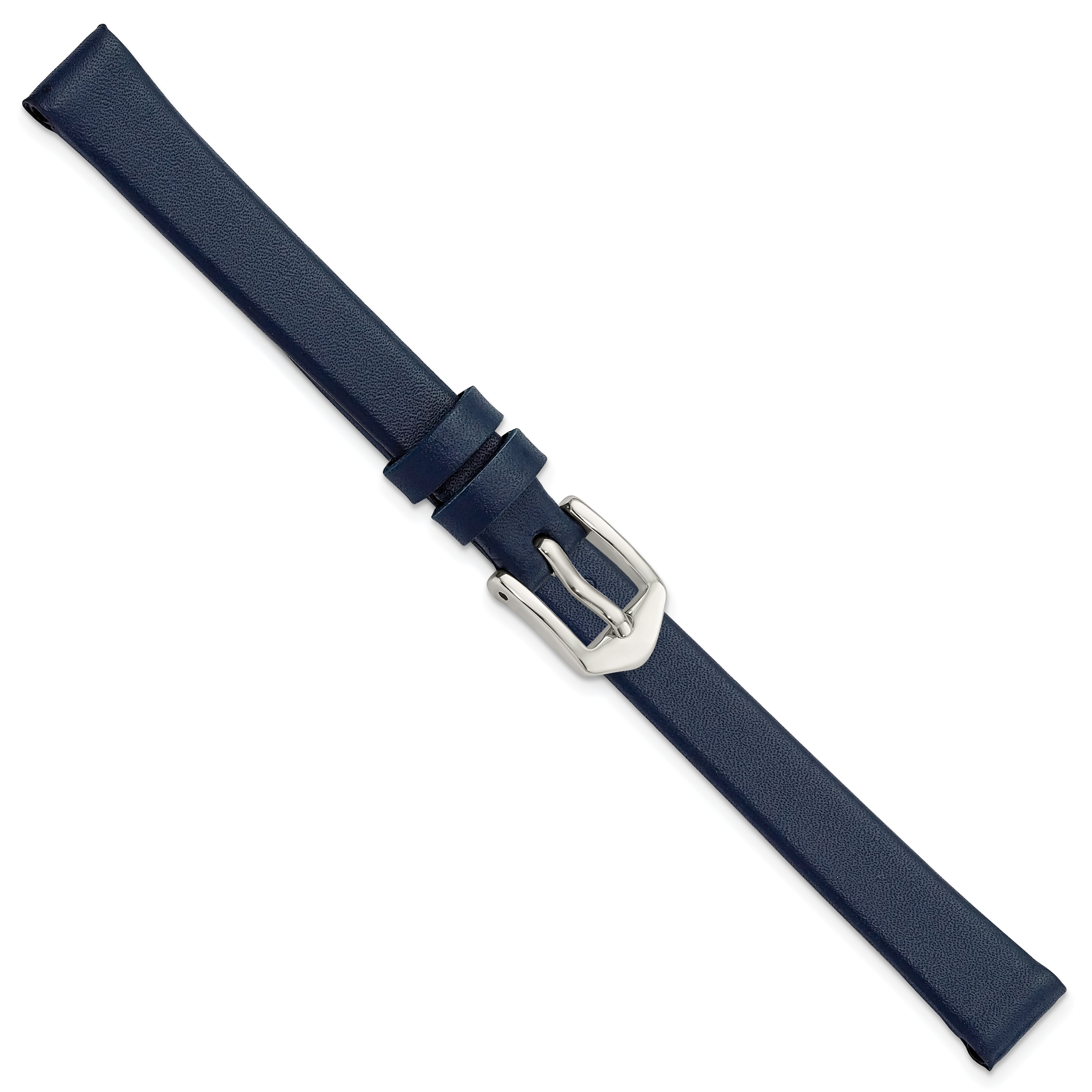 10mm Navy Blue Classic Calfskin Leather with Silver-tone Aluminum Buckle 6.6 inch Watch Band