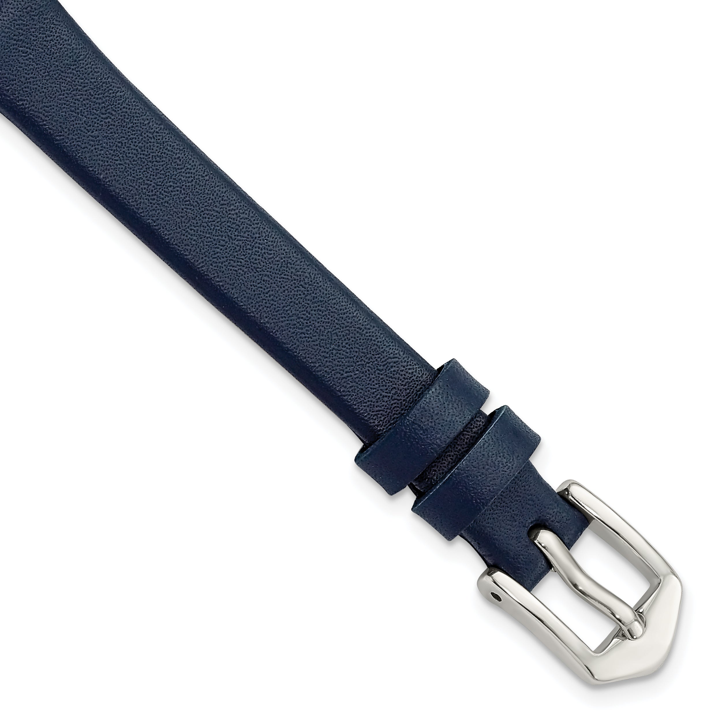 10mm Navy Blue Classic Calfskin Leather with Silver-tone Aluminum Buckle 6.6 inch Watch Band - Sophia Jewelers
