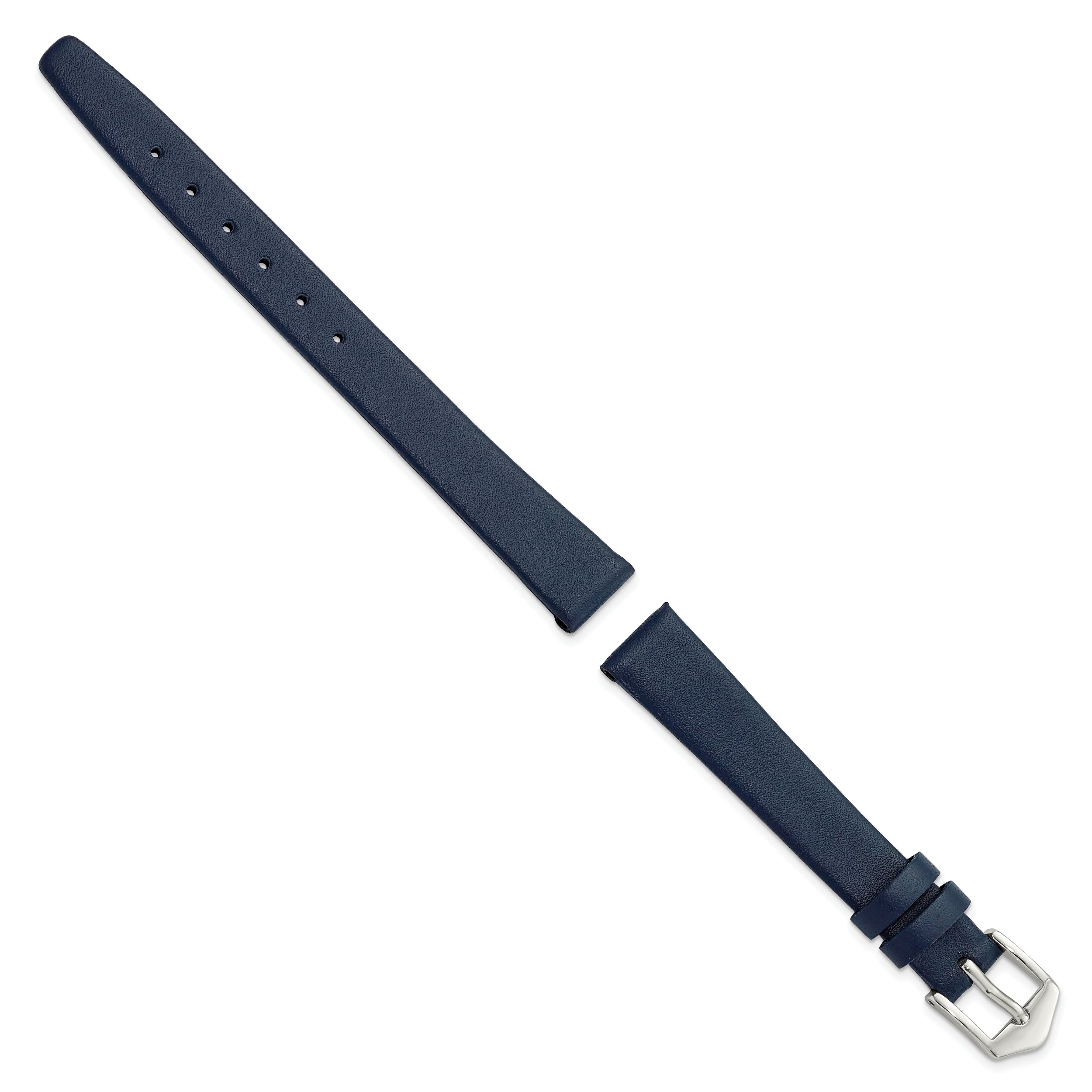 12mm Navy Blue Classic Calfskin Leather with Silver-tone Aluminum Buckle 6.6 inch Watch Band