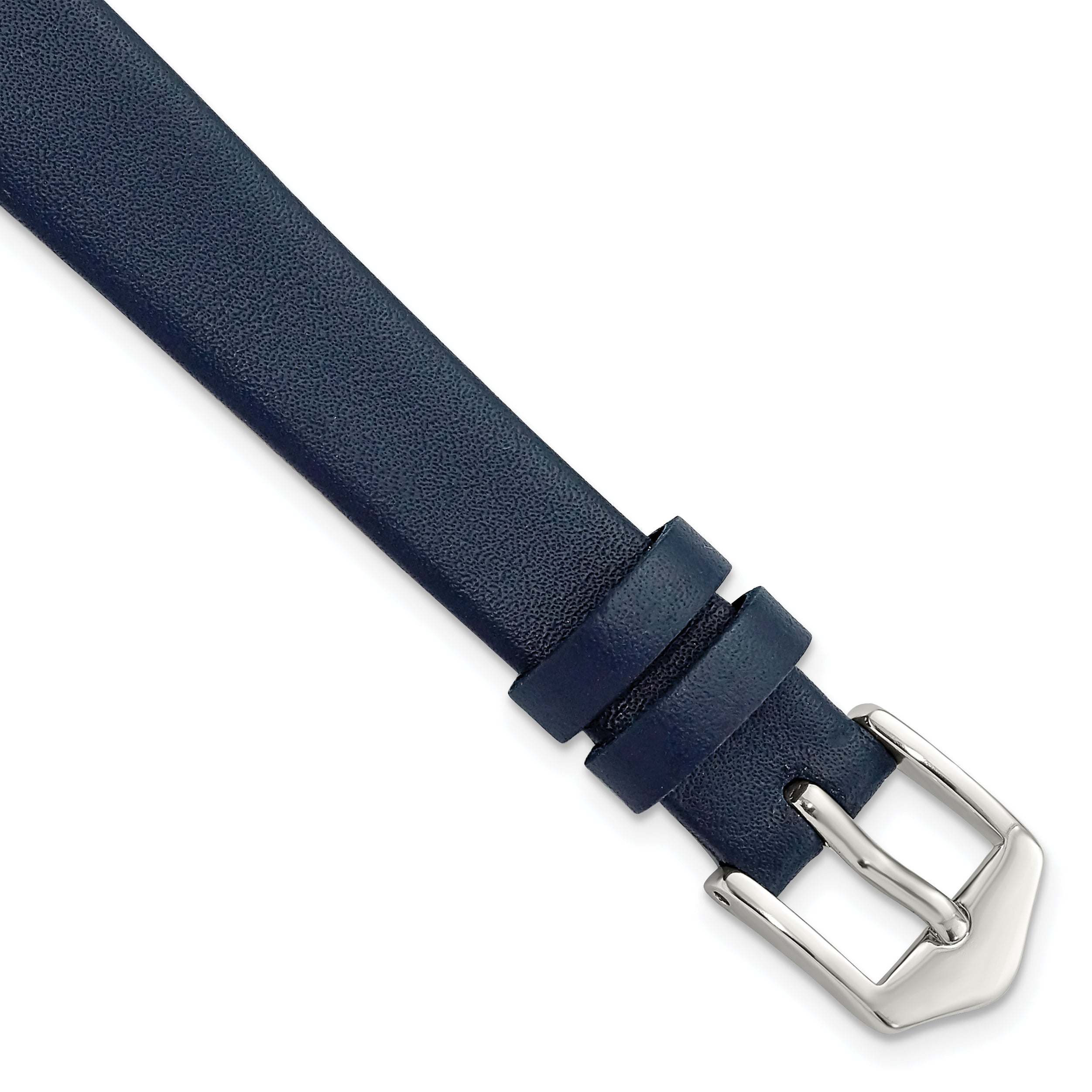 12mm Navy Blue Classic Calfskin Leather with Silver-tone Aluminum Buckle 6.6 inch Watch Band