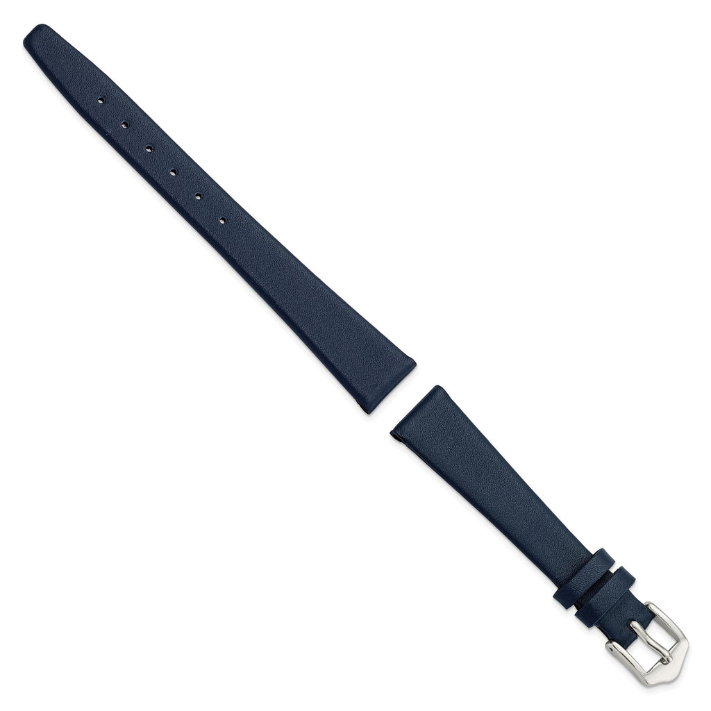 Navy Blue Calfskin Leather Watch Band with Silver-Tone Buckle - Sophia Jewelers