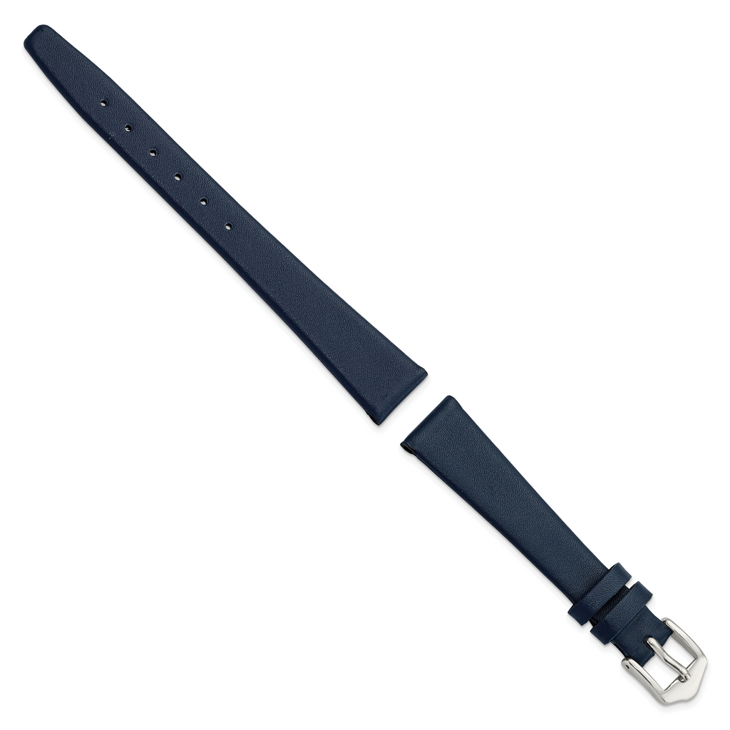 Navy Calfskin Leather Watch Band with Silver-Tone Buckle 14mm