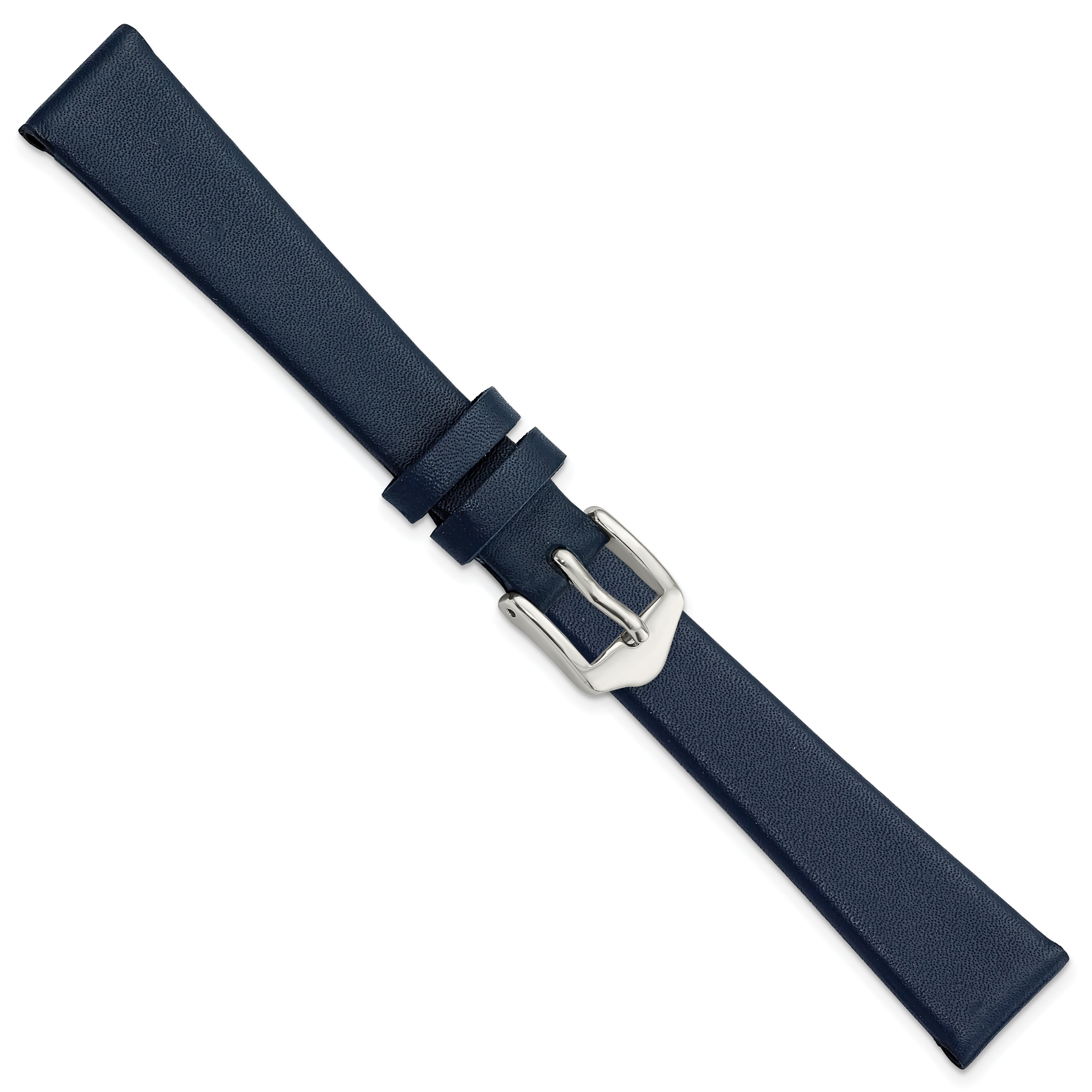 20mm Navy Blue Classic Calfskin Leather with Silver-tone Aluminum Buckle 6.6 inch Watch Band