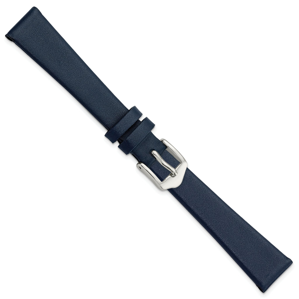 Navy Calfskin Leather Watch Band with Silver-Tone Buckle 14mm
