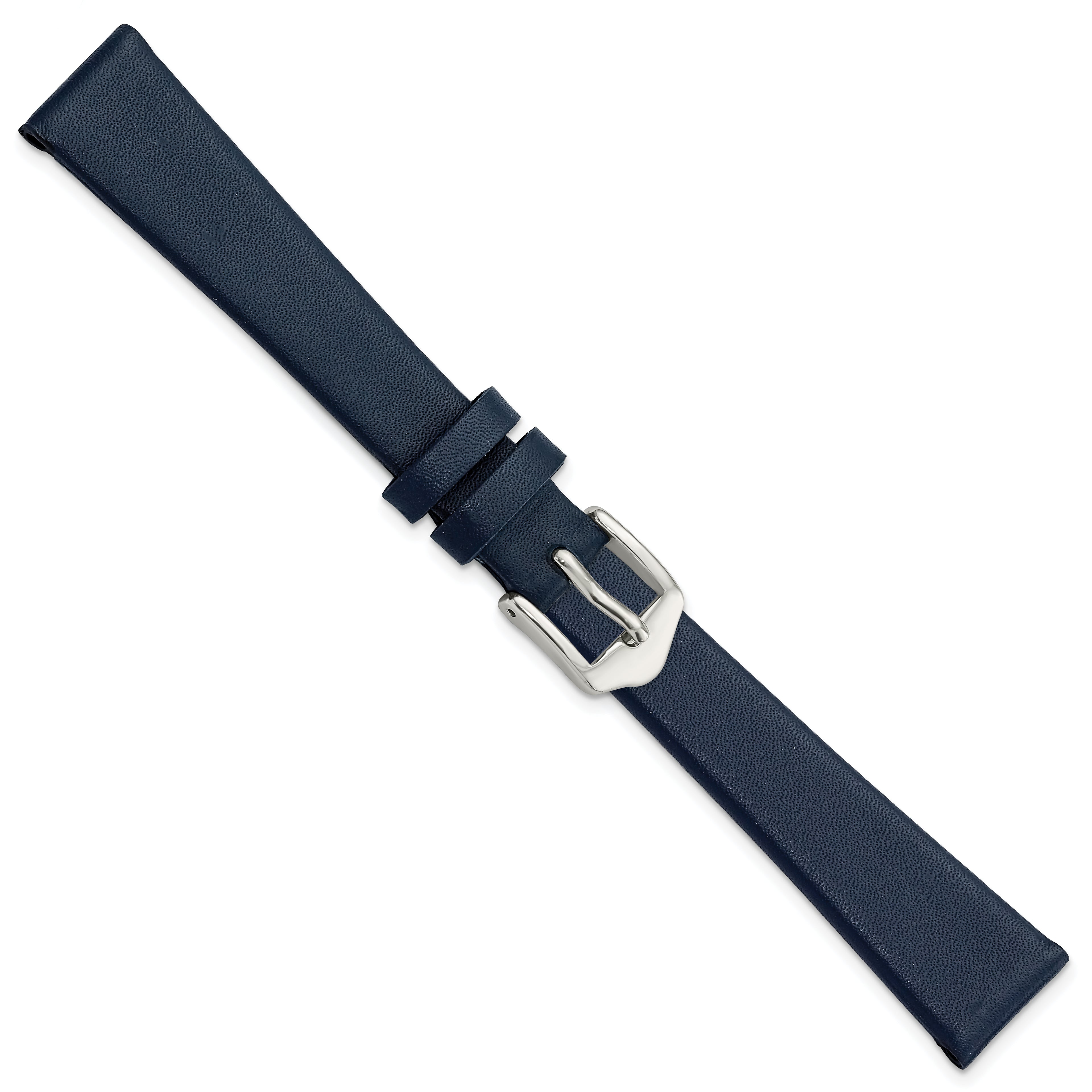 Navy Calfskin Leather Watch Band with Silver-Tone Buckle 14mm