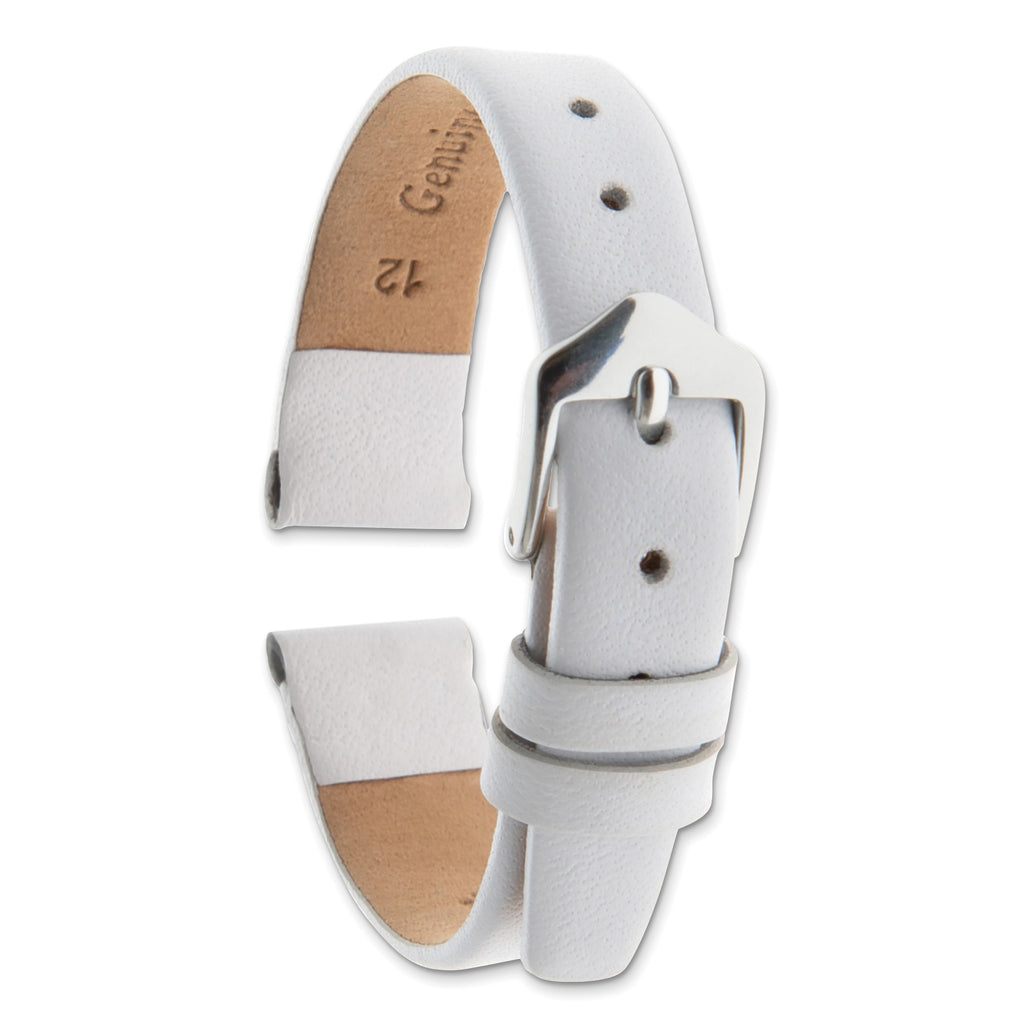 10mm White Classic Calfskin Leather with Silver-tone Aluminum Buckle 6.6 inch Watch Band - Sophia Jewelers