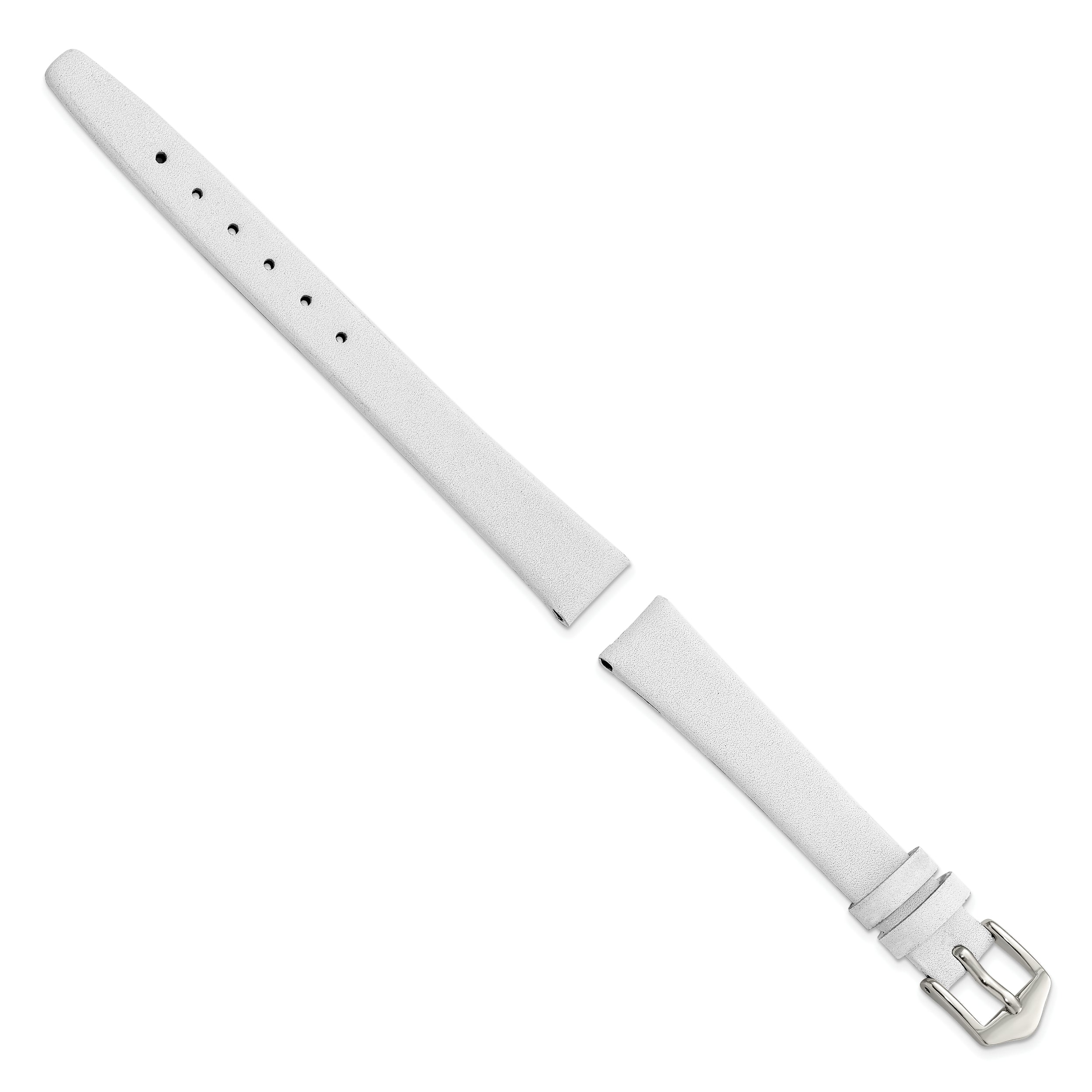 12mm White Classic Calfskin Leather with Silver-tone Aluminum Buckle 6.6 inch Watch Band