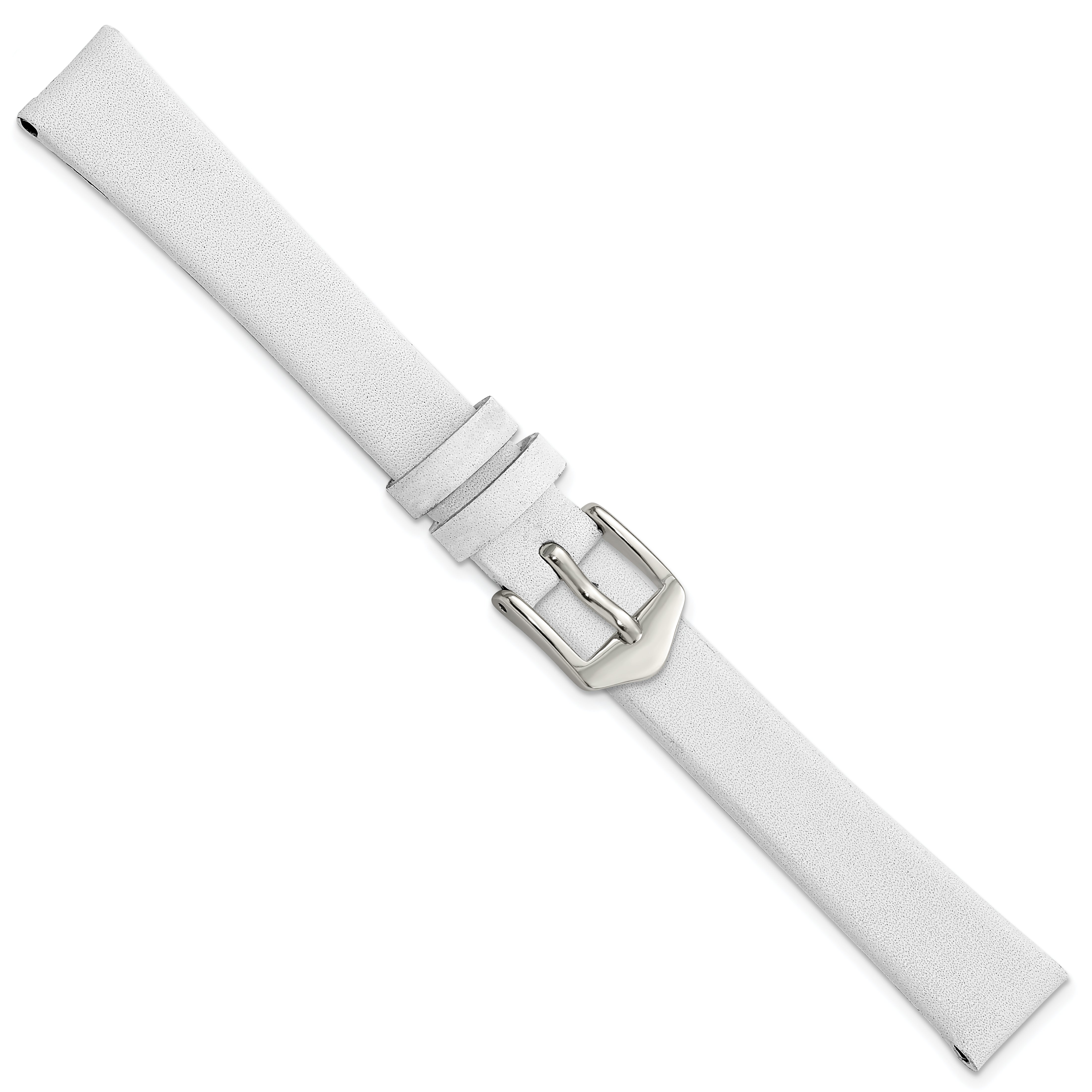 12mm White Classic Calfskin Leather with Silver-tone Aluminum Buckle 6.6 inch Watch Band