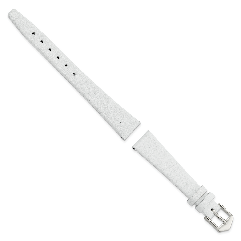 White Calfskin Leather Watch Band with Silver-Tone Buckle 20mm