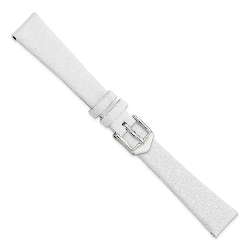 White Calfskin Leather Watch Band with Silver-Tone Buckle 20mm