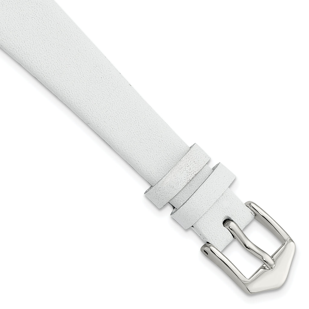 White Calfskin Leather Watch Band with Silver-Tone Buckle 20mm