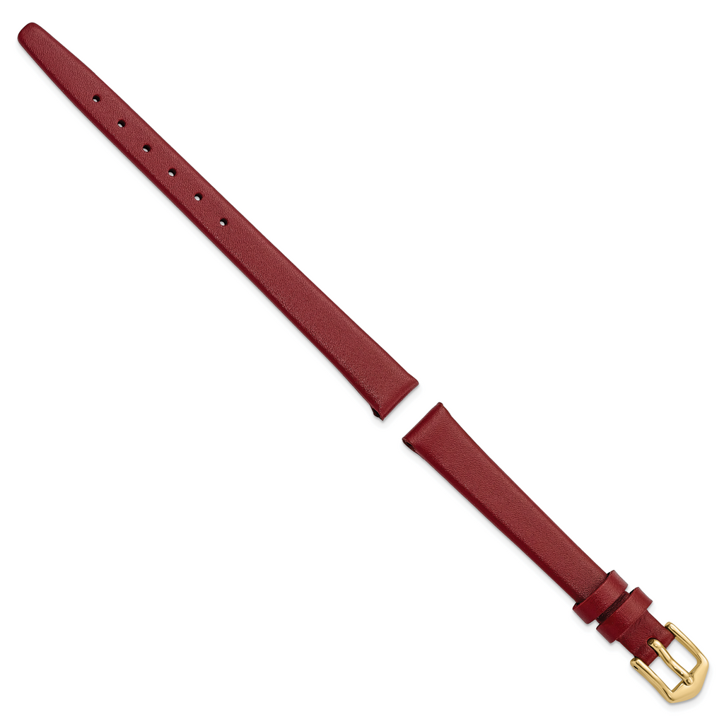 Red Calfskin Leather Watch Band with Gold-Tone Buckle 10mm