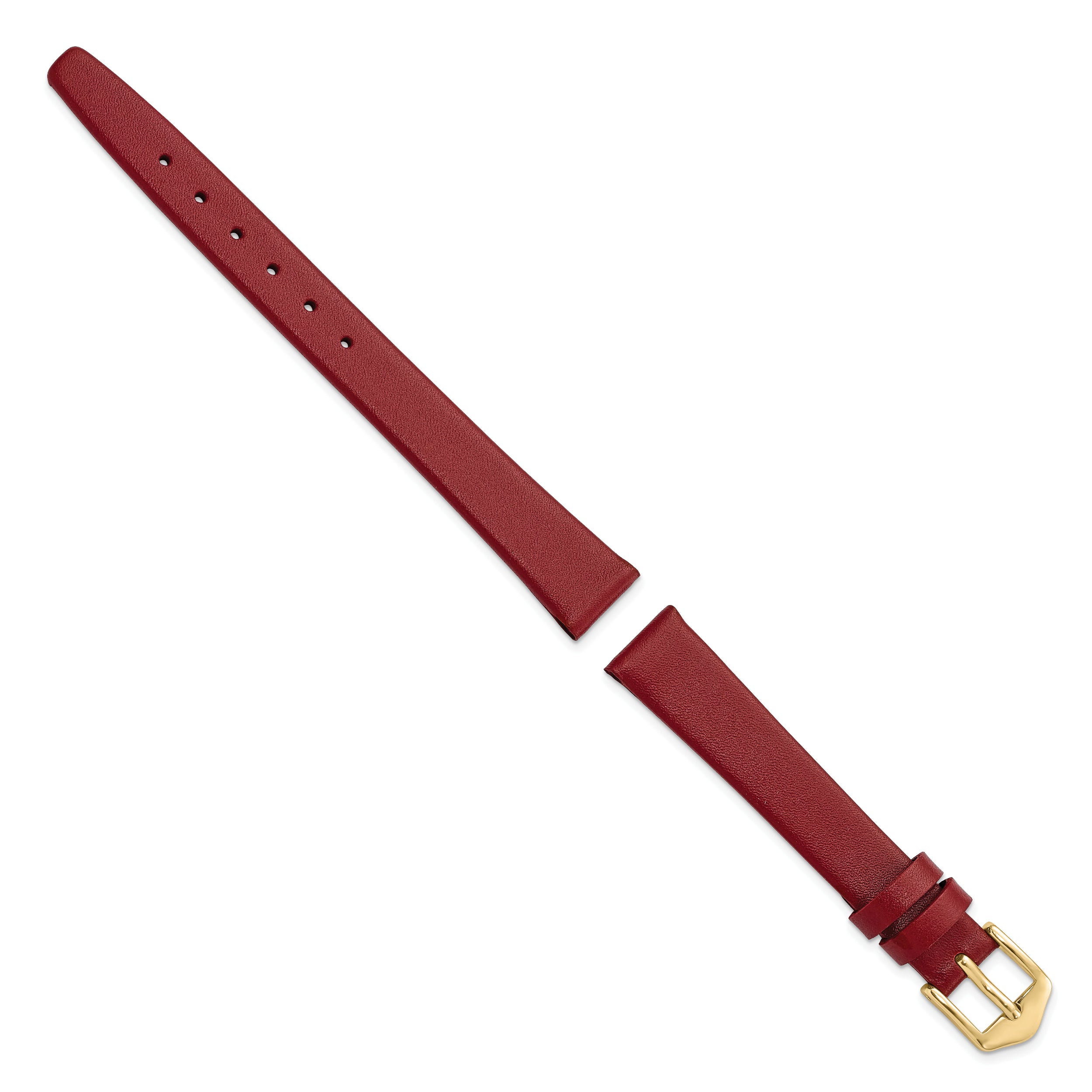 12mm Dark Red Classic Calfskin Leather with Gold-tone Aluminum Buckle 6.6 inch Watch Band