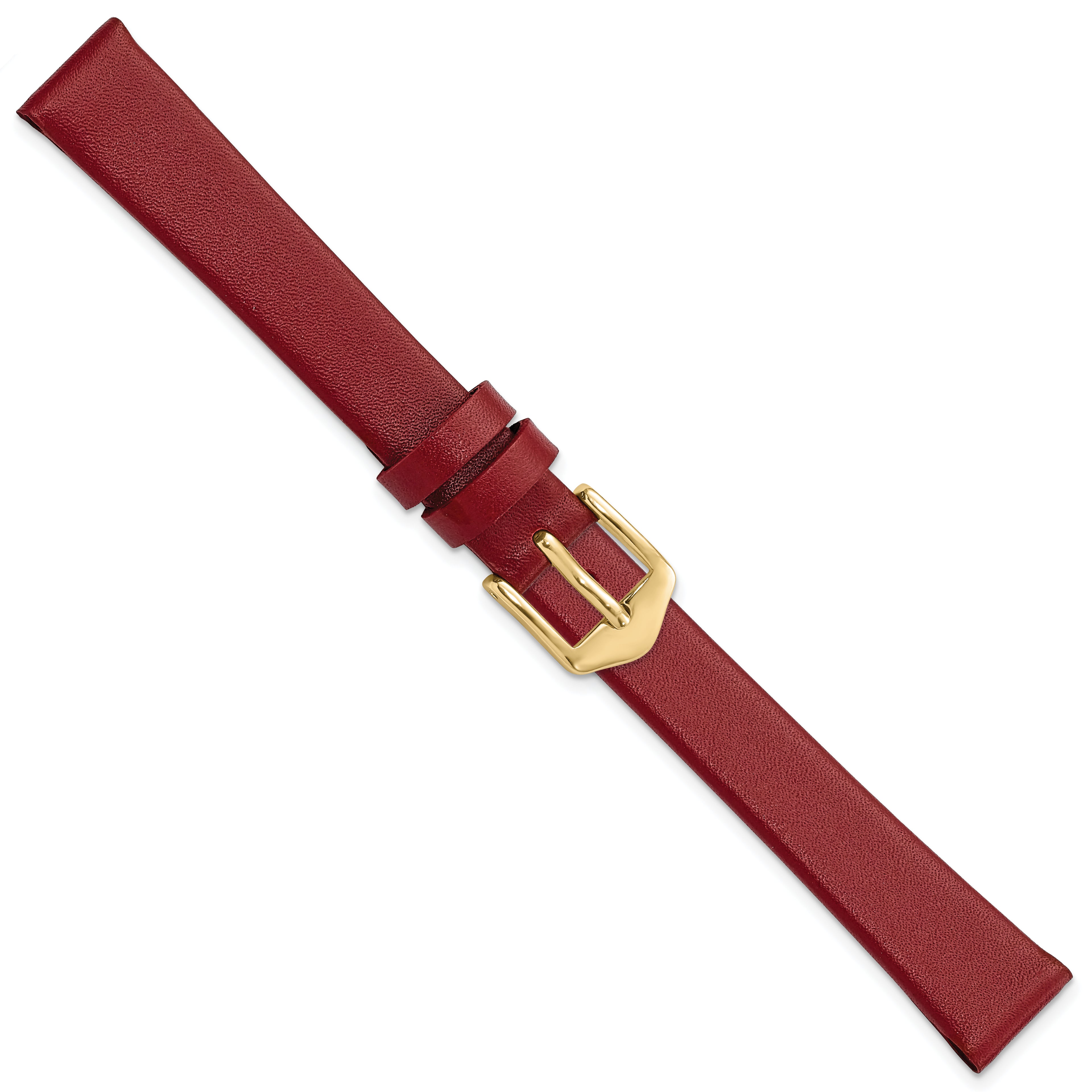 12mm Dark Red Classic Calfskin Leather with Gold-tone Aluminum Buckle 6.6 inch Watch Band - Sophia Jewelers