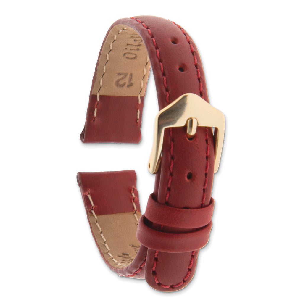 12mm Red Oilskin Leather with Gold-tone Aluminum Buckle 6.6 inch Watch Band
