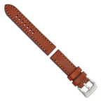 Brown Calfskin Leather Watch Band with With Stitching and Silver-Tone Buckle 22mm