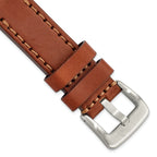 Brown Calfskin Leather Watch Band with With Stitching and Silver-Tone Buckle 22mm