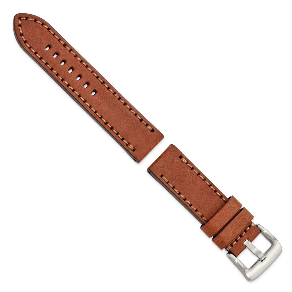 Mahogany Sport Calfskin Leather Watch Band with Stitch, 24mm - Sophia Jewelers
