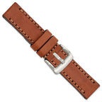 24mm Mahogany Thick and Heavy Sport Calfskin with Stitch Brown Stitching and Stainless Steel Buckle - Sophia Jewelers