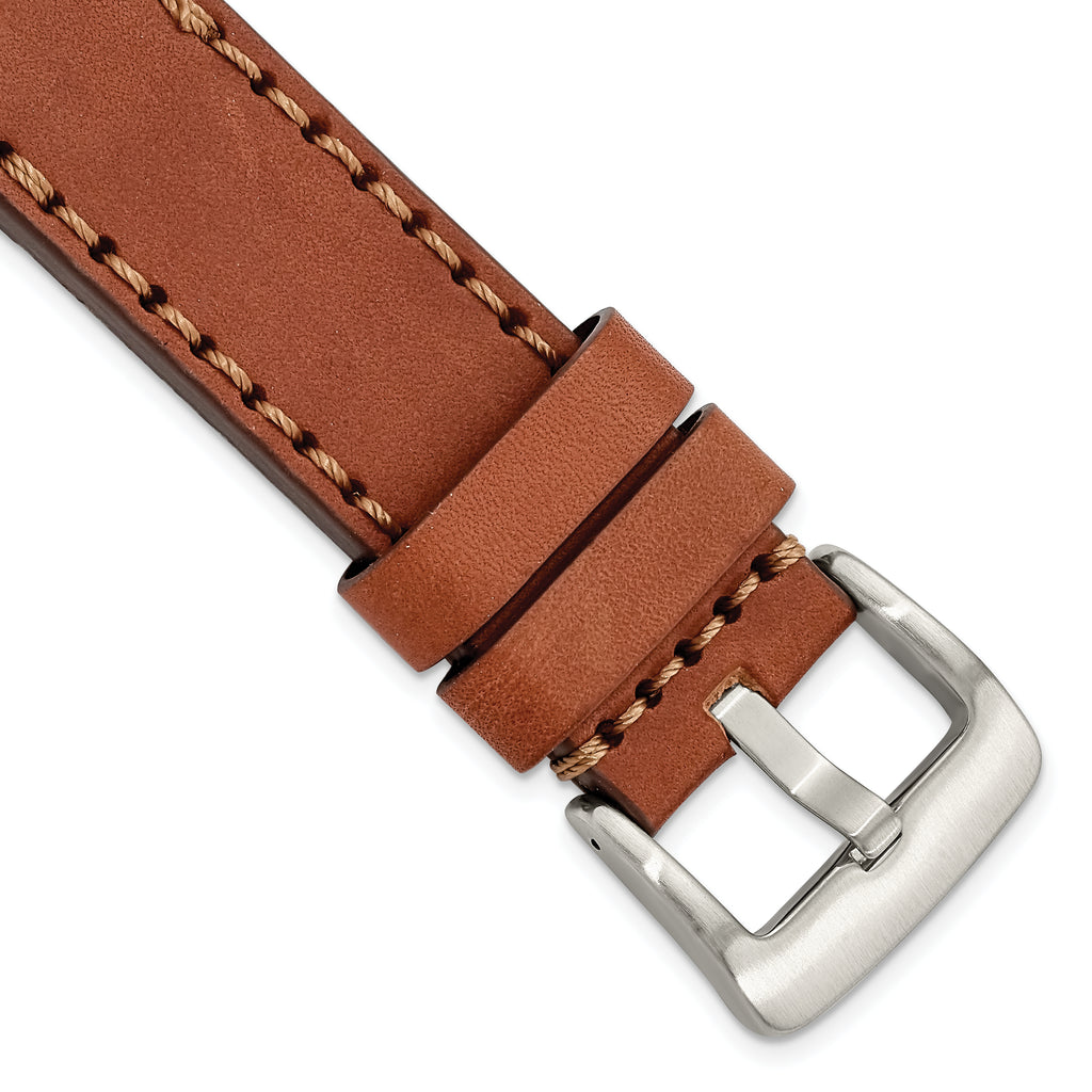 24mm Mahogany Thick and Heavy Sport Calfskin with Stitch Brown Stitching and Stainless Steel Buckle - Sophia Jewelers