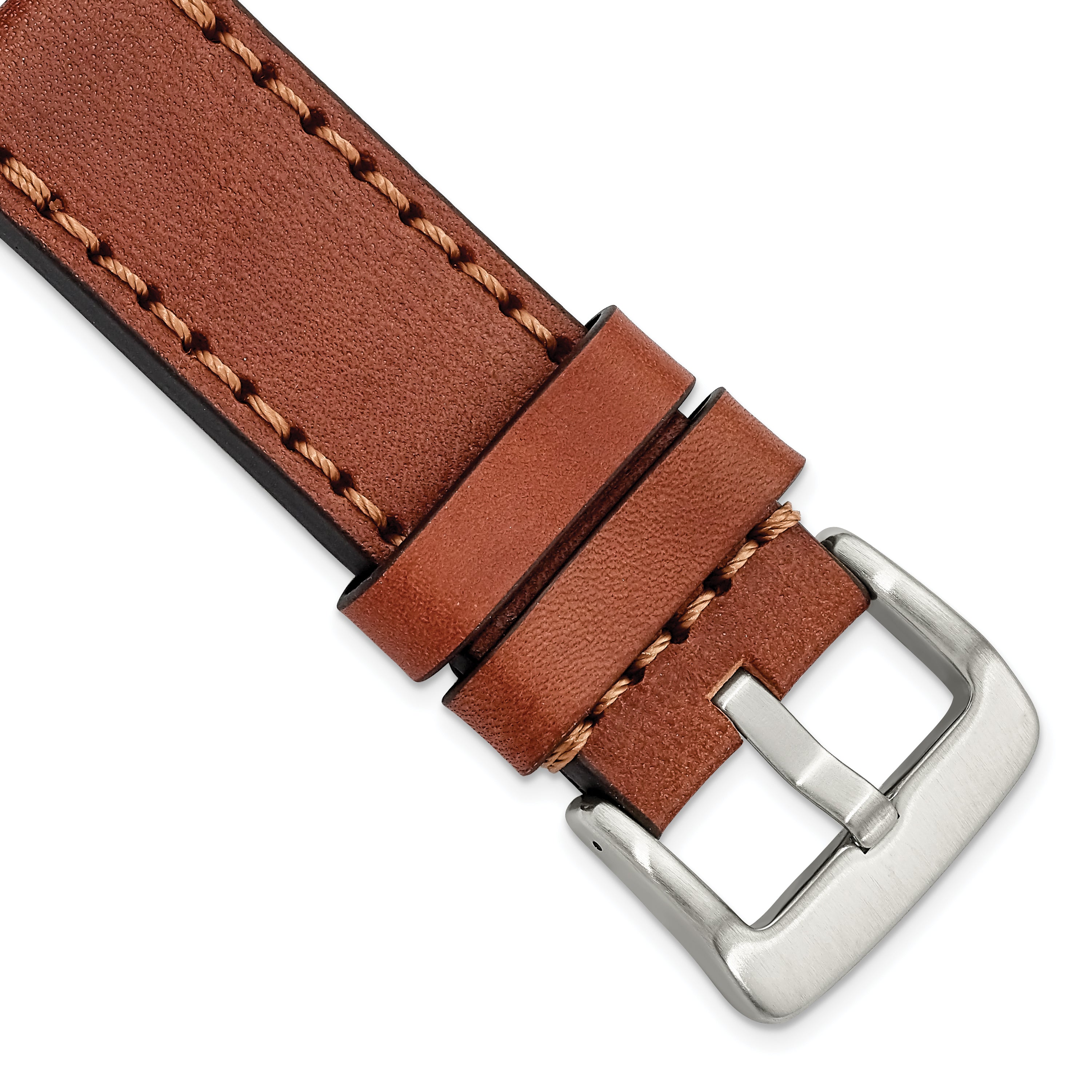 22mm Mahogany Thick and Heavy Sport Calfskin with Stitch Brown Stitching and Stainless Steel Buckle 8.1 inch Watch Band