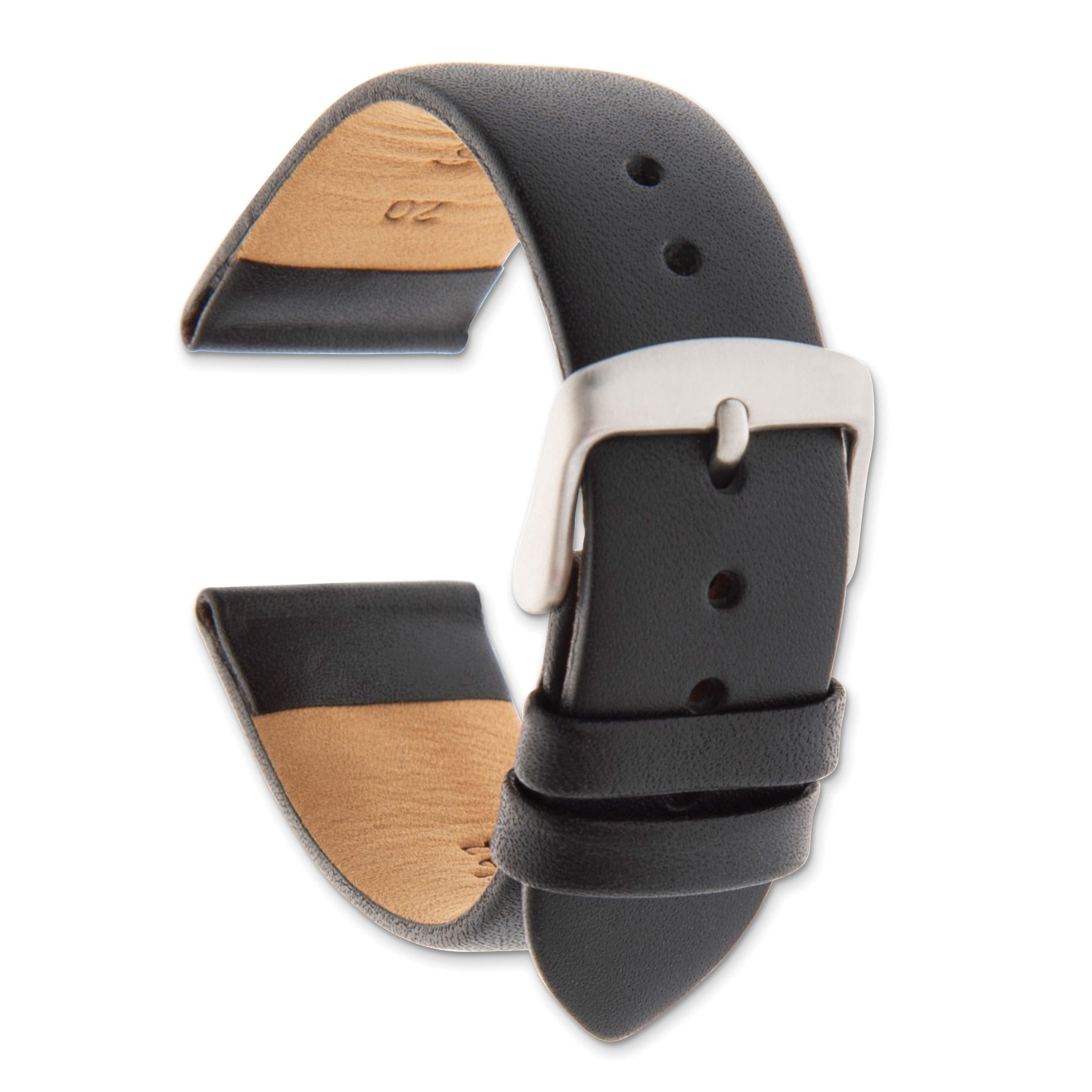 24mm Black Padded No-Stitch Calfskin Leather with Stainless Stee Buckle 7.5 inch Watch Band