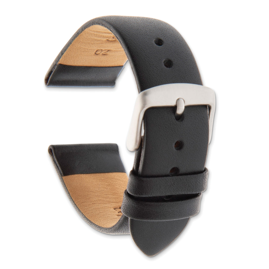 18mm Black Padded No-Stitch Calfskin Leather with Stainless Stee Buckle 7.5 inch Watch Band - Sophia Jewelers