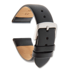 24mm Black Padded No-Stitch Calfskin Leather with Stainless Stee Buckle 7.5 inch Watch Band
