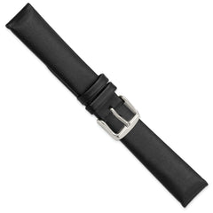18mm Black Padded No-Stitch Calfskin Leather with Stainless Stee Buckle 7.5 inch Watch Band