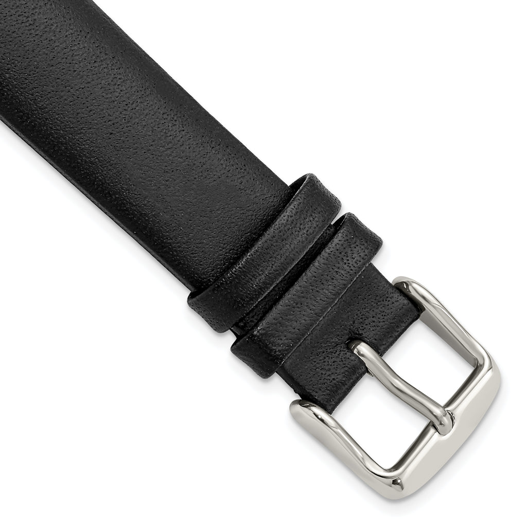 18mm Black Padded No-Stitch Calfskin Leather with Stainless Stee Buckle 7.5 inch Watch Band - Sophia Jewelers