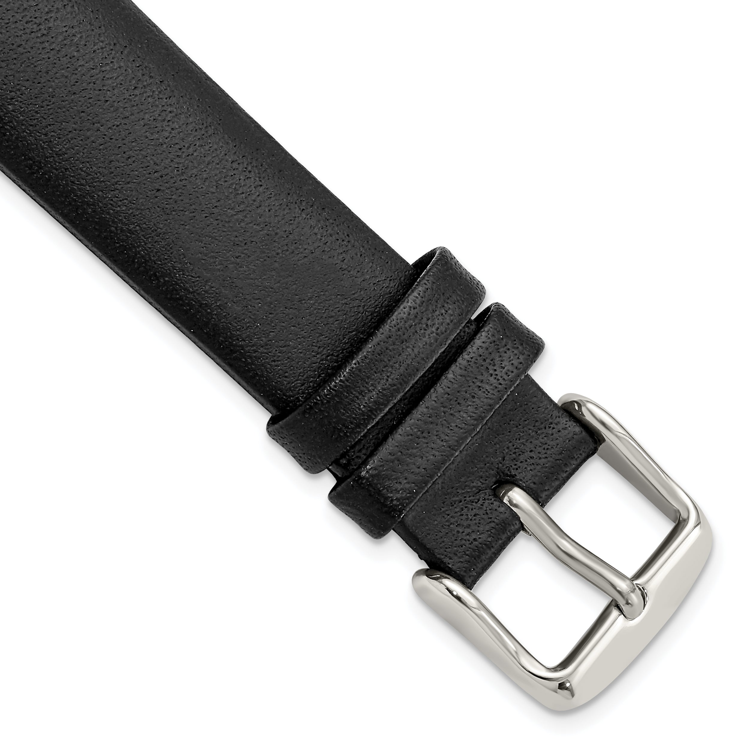 18mm Black Padded No-Stitch Calfskin Leather with Stainless Stee Buckle 7.5 inch Watch Band - Sophia Jewelers